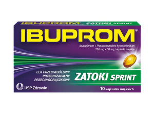 Ibuprom Zatoki Sprint, 200 mg + 30 mg, kapsułki miękkie, 10 szt.