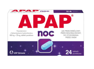Apap Noc, 500 mg + 25 mg, tabletki powlekane, 24 szt.