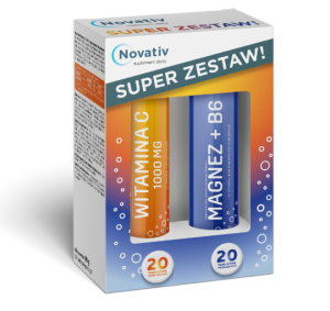Novativ suplement diety Dwupak tabletki musujące witamina C/ magnez+B6, 2 x 20 szt.
